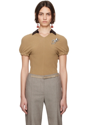 Tory Burch Beige & Brown Short Sleeve Sweater Polo