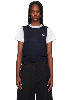 Maison Kitsuné Navy Baby Fox Patch Bi-Color Knitted Tank Top