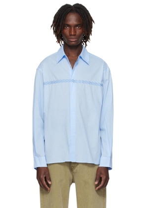 COMMAS Blue Cotton Voile Embroidered Shirt