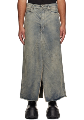 Rick Owens Blue Concordians Slivered Denim Maxi Skirt