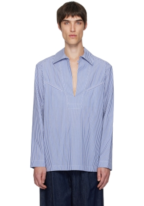Dries Van Noten Blue Popover Cotton Shirt