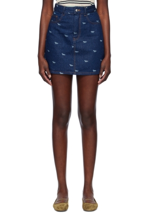 Maison Kitsuné Blue Laser-Printed Denim Miniskirt