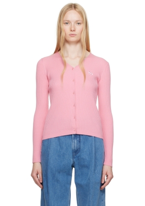 Maison Kitsuné Pink Baby Fox Patch Fine Ribbed Cardigan