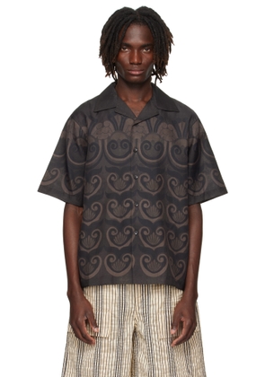 COMMAS Brown Painted Shell Silk Camp Collar Shirt