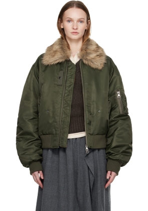 Andersson Bell Green Faux-Fur Collar MA-1 Bomber Jacket