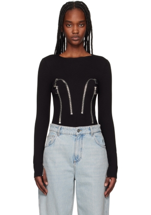 AREA Black Long Sleeve Zipper Bodysuit