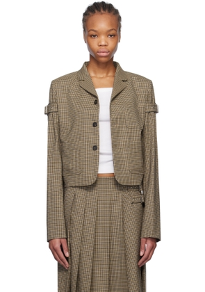 We11done Beige Checkered Belted Blazer