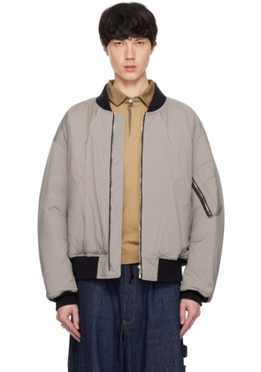 International Gallery BEAMS Gray Utility Pocket MA-1 Bomber Jacket