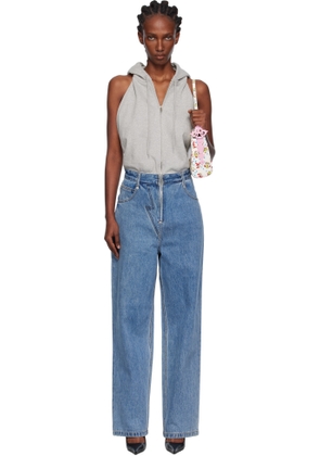 Pushbutton Gray & Blue Halter Hoodie Denim Jumpsuit