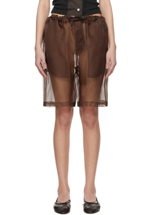 Meta Campania Collective Brown Neil Exaggerated See-Through Silk Drawstring Shorts