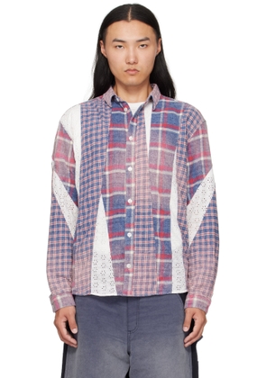 KHOKI Blue & Red Vintage-Effect Asymmetric Shirt