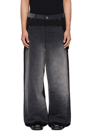 KHOKI Black Vintage-Effect Work Trousers
