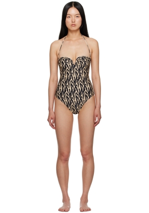 Nanushka Beige & Black Brissa One-Piece Swimsuit