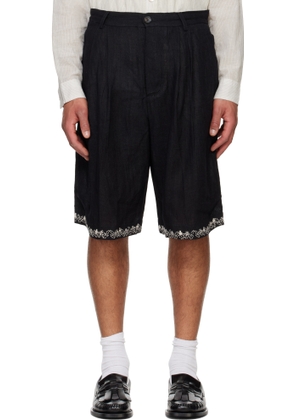 Kartik Research Black Linen Pleated Shorts