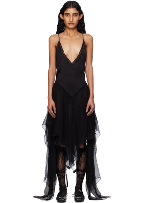 Ann Demeulemeester Black Multilayer Slip Midi Dress
