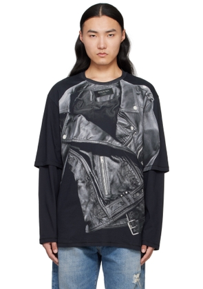 Balmain Black Long Sleeve Biker Jacket Print T-shirt