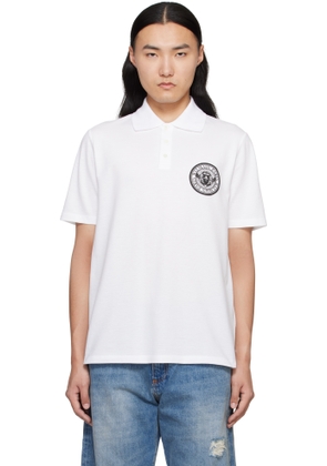 Balmain White Cotton Coin Print Polo