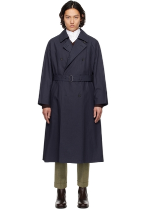 YLÈVE Navy Highdensity Cotton Broad Liner Trench Coat