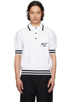 Balmain White Logo Cotton Knit Polo