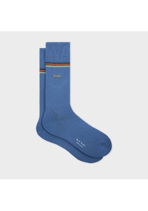 Paul Smith Light Blue Gold Embroidered Logo Stripe Trim Cotton-Blend Socks