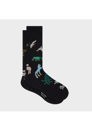 Paul Smith Black Cotton-Blend 'Little Beasts' Socks