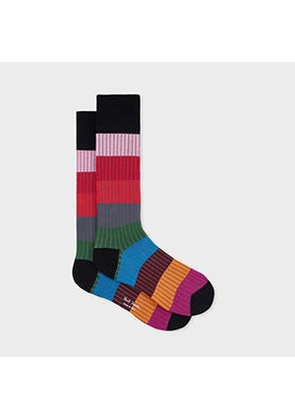 Paul Smith Black Ribbed Colour Block Socks