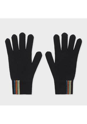 Paul Smith Black Merino Wool 'Signature Stripe' Trim Gloves