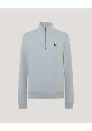 Belstaff Quarter Zip Sweatshirt Men's Cotton Fleece Quarry Blue Size 3XL