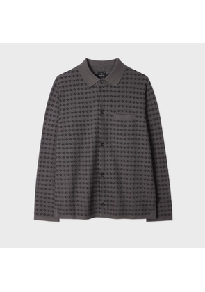 PS Paul Smith Grey 'Geo Tile' Knitted Cotton Collared Cardigan Brown