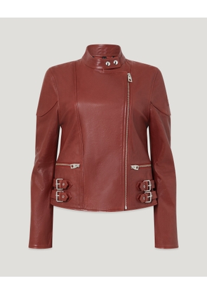 Belstaff Russo Jacket Women's Semi Veg Tan Leather Dark Rally Red Size UK 4