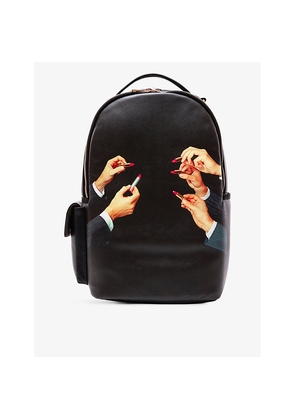 Womens Seletti Wears Toiletpaper Lipstick Graphic-Print Faux-Leather Backpack