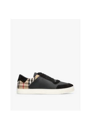Mens Burberry Stevie Check-Print Leather Low-Top Trainers