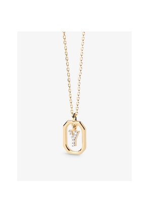 Womens PDPAOLA Letter Y Mini 18ct Yellow-Gold Plated Sterling-Silver and Zirconia Pendant Necklace