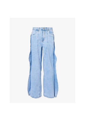 Womens Amy Lynn Wavy-Trim Wide-Leg High-Rise Stretch-Denim Jeans