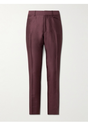 TOM FORD - Dyllan Straight-Leg Wool, Mohair and Silk-Blend Twill Trousers - Men - Burgundy - IT 46