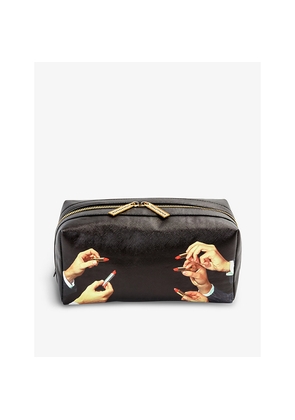 Womens Seletti Wears Toiletpaper Lipstick-Print Canvas Wash Bag