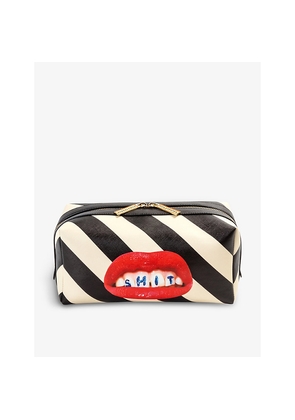 Womens Seletti Wears Toiletpaper Lipstick-Print Canvas Wash Bag