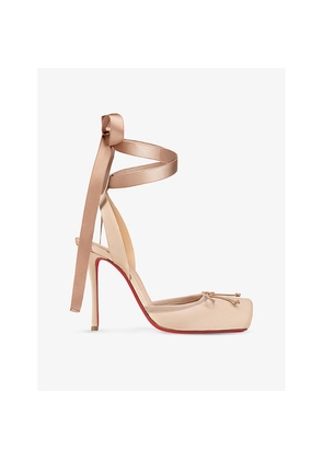 Womens Christian Louboutin Cassia Lace Up 100 Crepe-Satin Heels