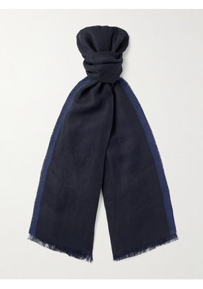 Brunello Cucinelli - Fringed Striped Linen Scarf - Men - Blue