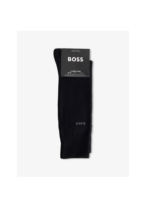 Mens Boss Intarsia-Logo Crew-Length Pack Of Two Cotton-Blend Knit Socks