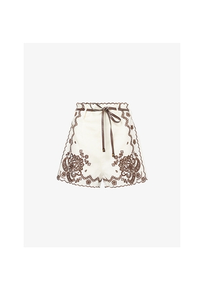 Womens Zimmermann Ascension Embroidered Linen Shorts