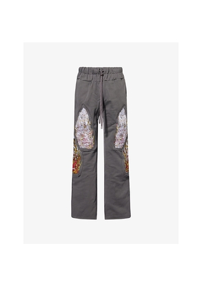 Mens Who Decides War By Ev Bravado Triple Flame Embroidered Cotton Jogging Bottoms