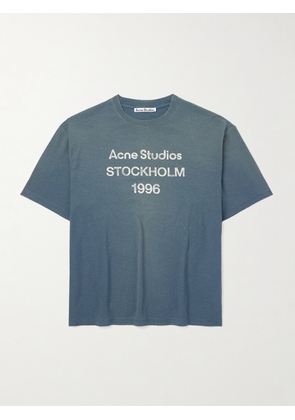 Acne Studios - Exford Distressed Logo-Print Cotton and Hemp-Blend Jersey T-Shirt - Men - Blue - XS