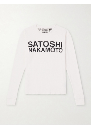 Satoshi Nakamoto - Logo-Print Thermal Waffle-Knit Cotton T-Shirt - Men - White - S