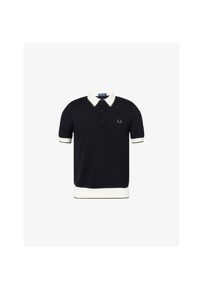 Mens Fred Perry Logo-Embroidery Contrast Knitted Polo Shirt