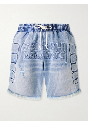 Satoshi Nakamoto - Straight-Leg Fringed Padded Denim Shorts - Men - Blue - M