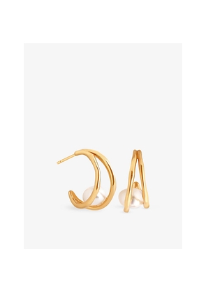 Womens Astrid & Miyu Molten Illusion 18ct Yellow-Gold Plated Sterling-Silver and Pearl Hoop Earrings