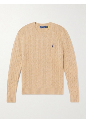 Polo Ralph Lauren - Logo-Embroidered Cable-Knit Wool and Cashmere-Blend Sweater - Men - Brown - XS