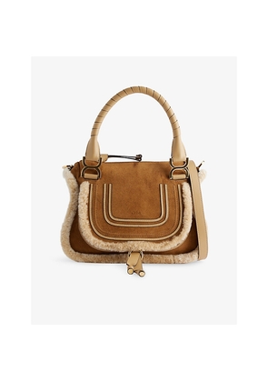 Womens Chloe Marcie Suede and Shearling Top-Handle Bag