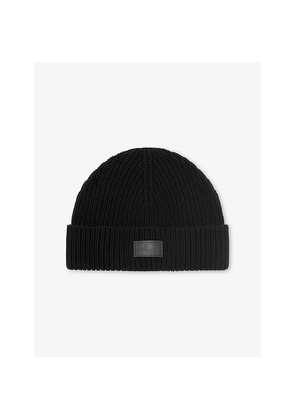 Mens The Kooples Ribbed Logo-Patch Wool Beanie
